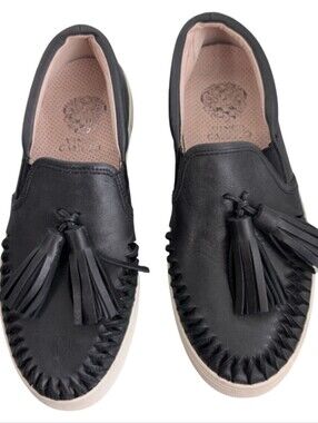Vince Camuto Kayleena Black Leather Tassel Sneakers Platform Loafers Size 6